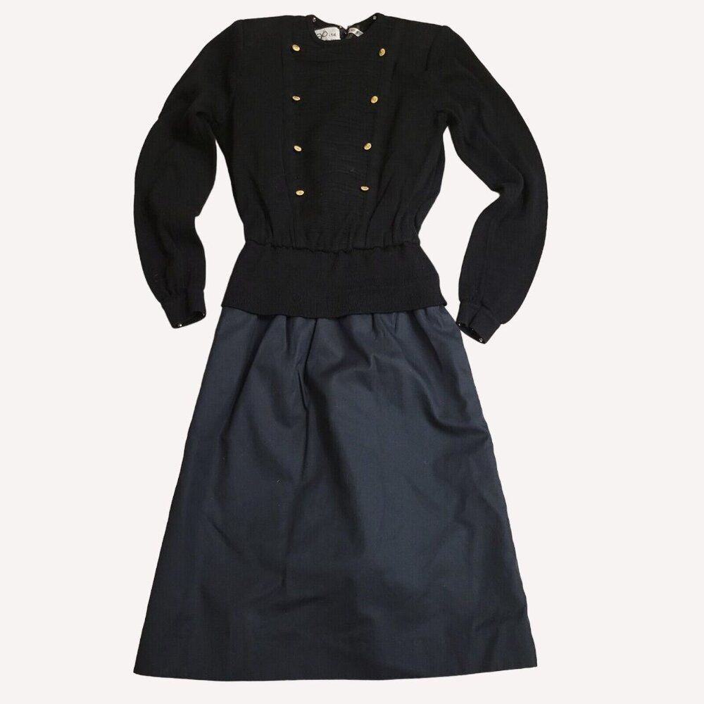 Vtg Ciao Long Sleeve Sweater Dress Gold Buttons Sz 6 Military Power Chic Wear